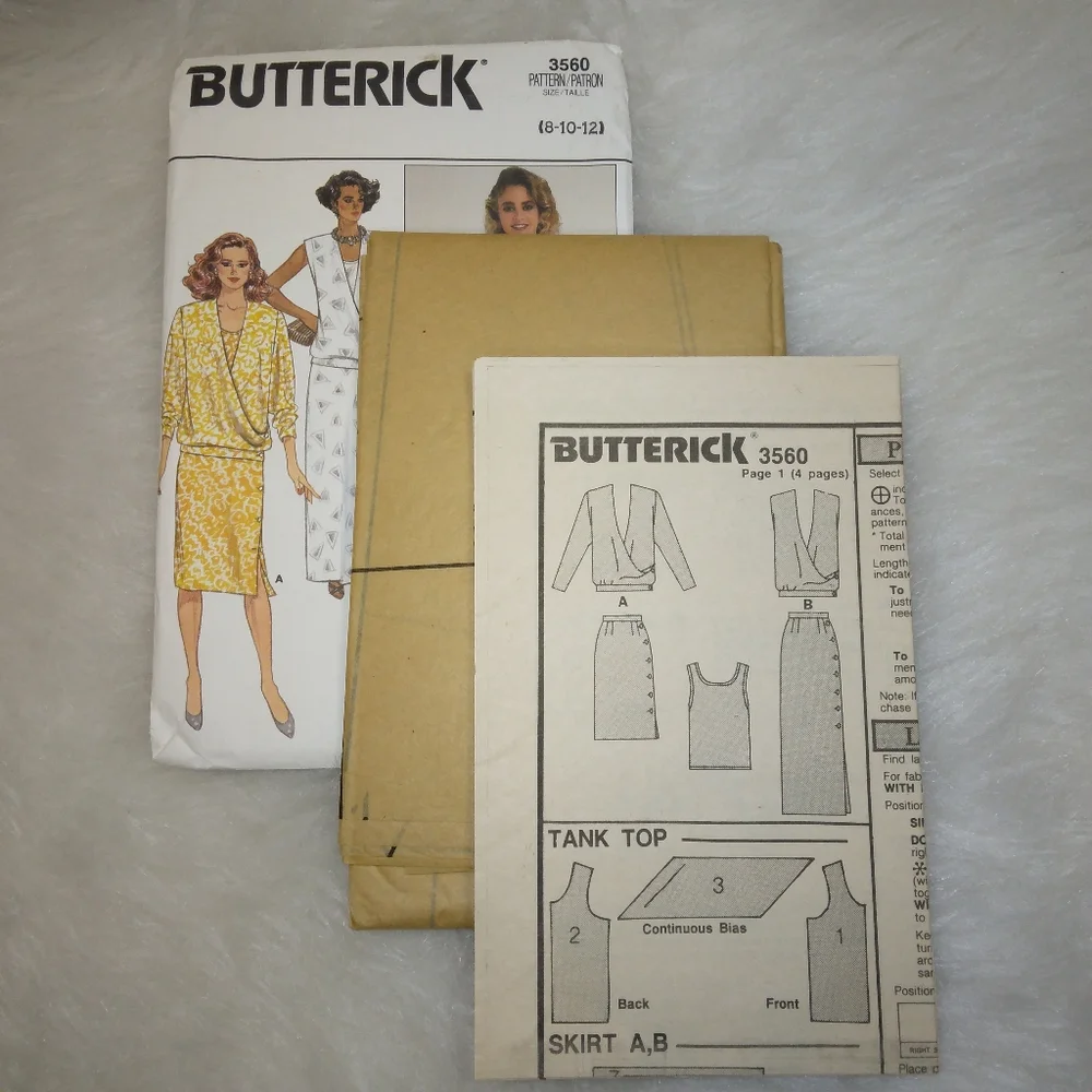 BUTTERICK 3560 sz 8-12 Misses tops and skirts in variations, vintage 1985